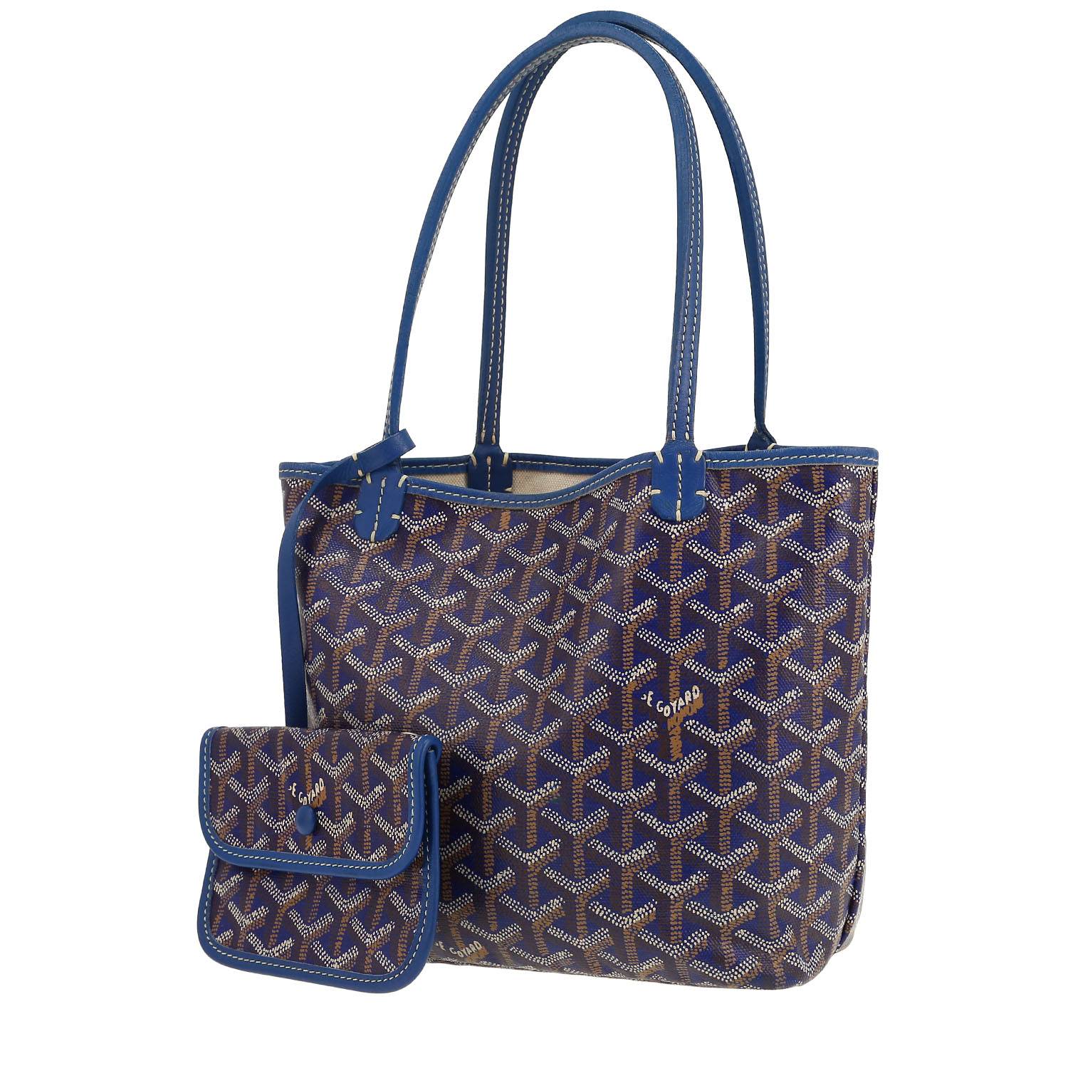 Sac cabas Goyard Mini Saint-Louis en toile Goyardine bleue et cuir