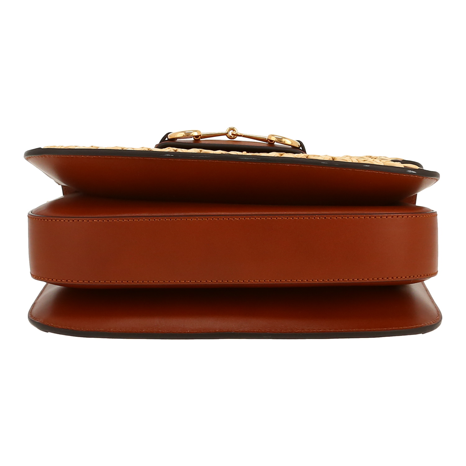 Sac bandoulière Gucci  1955 Horsebit en cuir marron et raffia beige - Detail D1