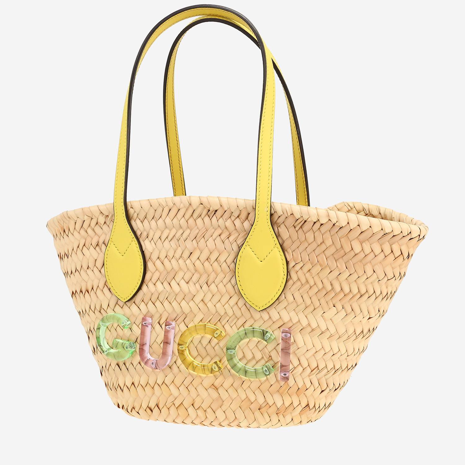 Shopping bag Gucci   in vimini beige e pelle gialla