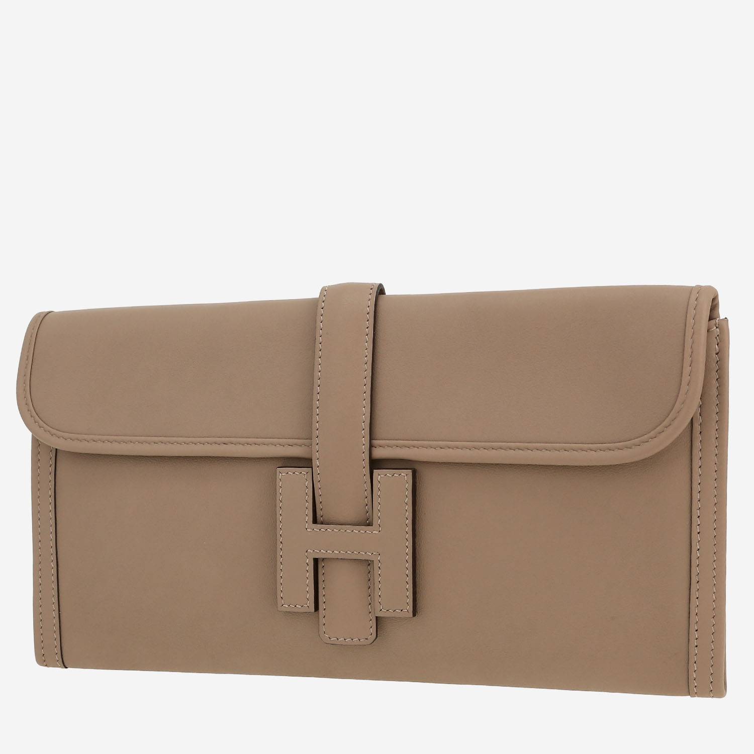 Pochette Hermès  Jige en cuir Swift gris-tourterelle