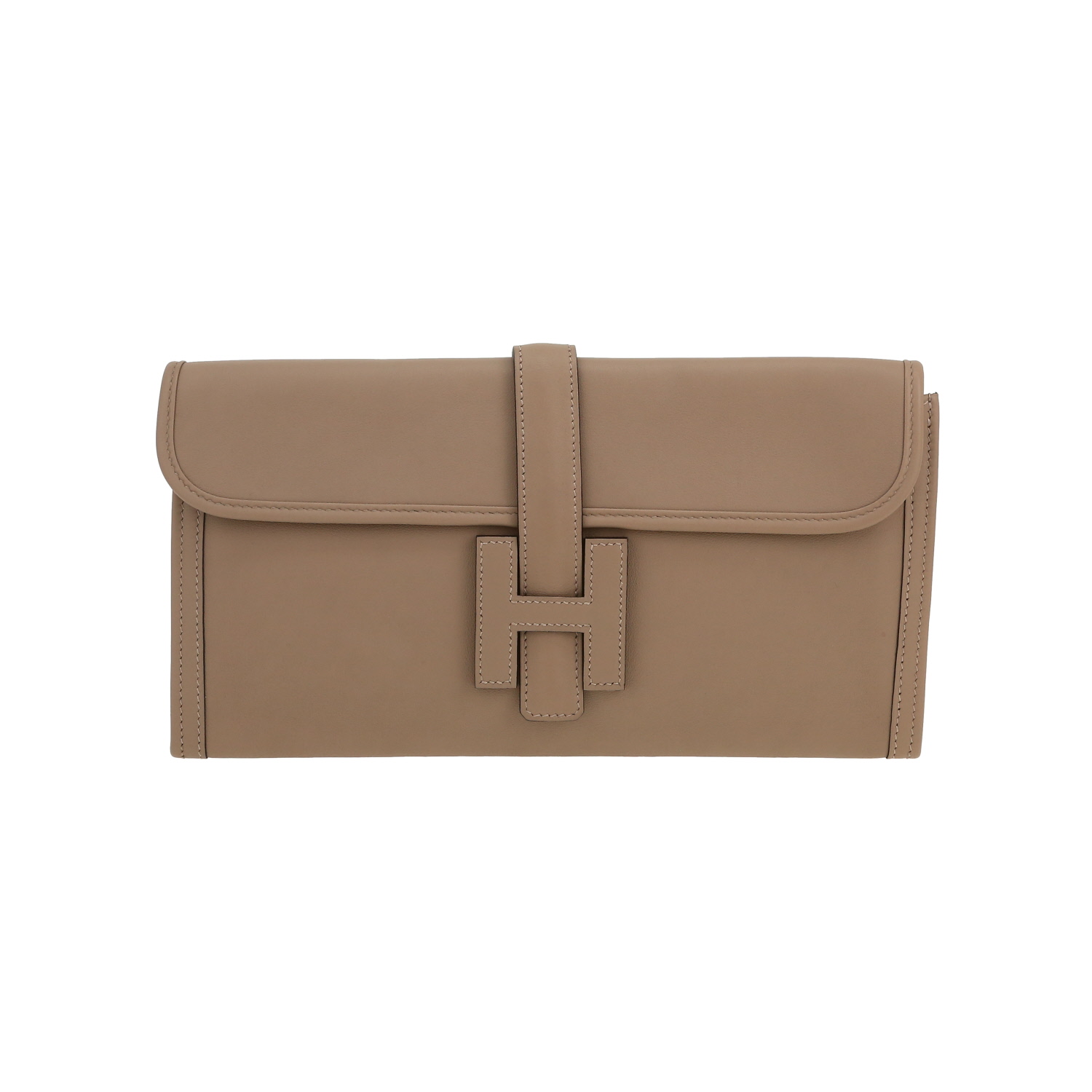 Pochette Hermès  Jige en cuir Swift gris-tourterelle - Detail D4