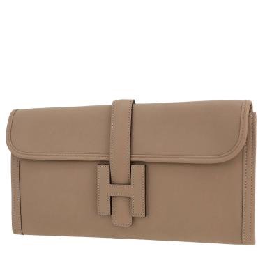 Pochette Hermès  Jige en cuir Swift gris-tourterelle