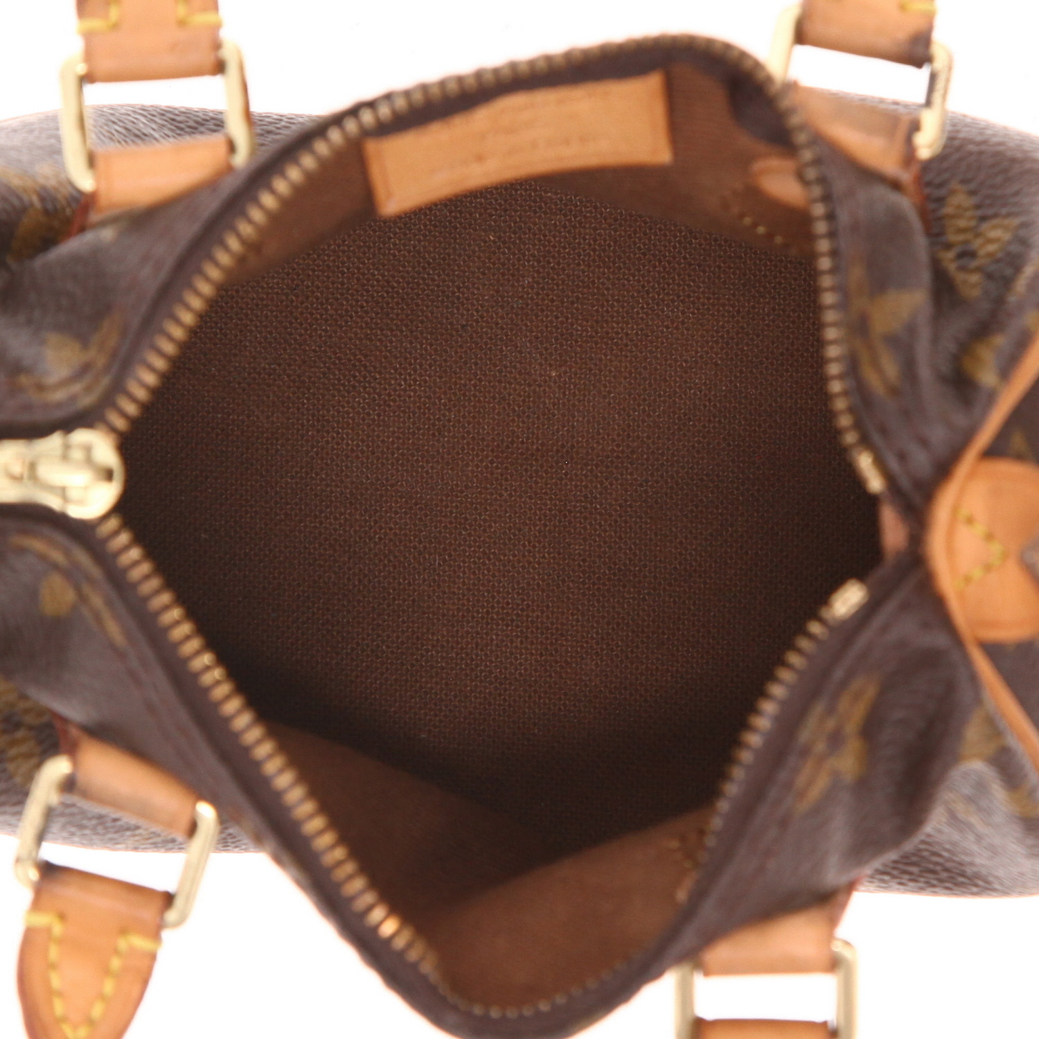 Bolso Louis Vuitton Nano Speedy de lona Monogram marrón y piel natural - Detail D3