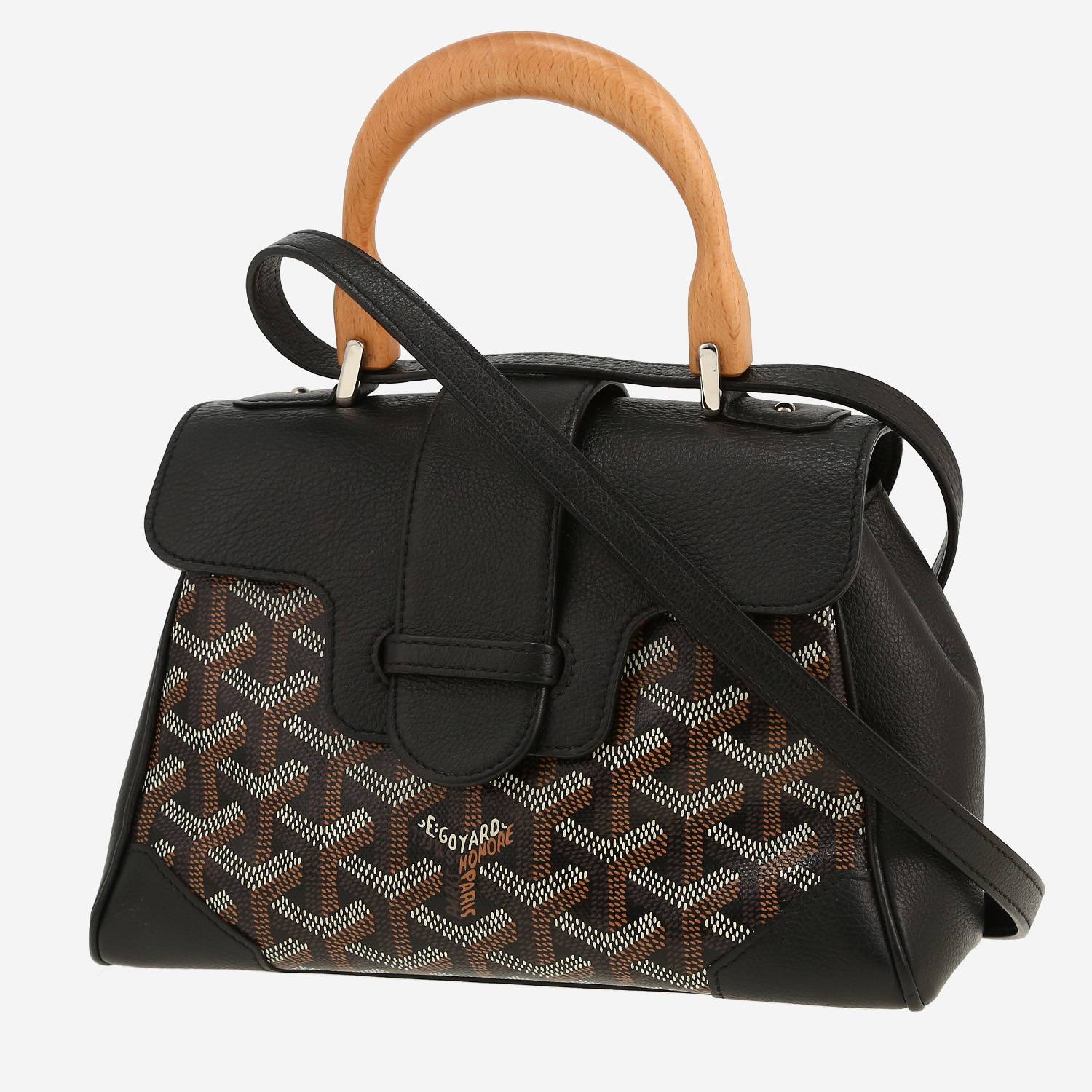 Sac bandoulière Goyard  Saigon mini  en toile Goyardine noire et cuir noir