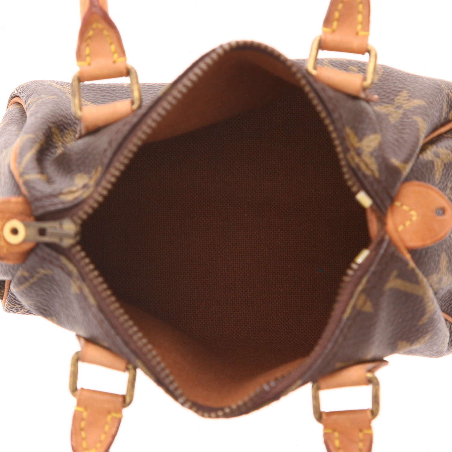Louis Vuitton  Nano Speedy handbag  in brown monogram canvas  and natural leather - Detail D3