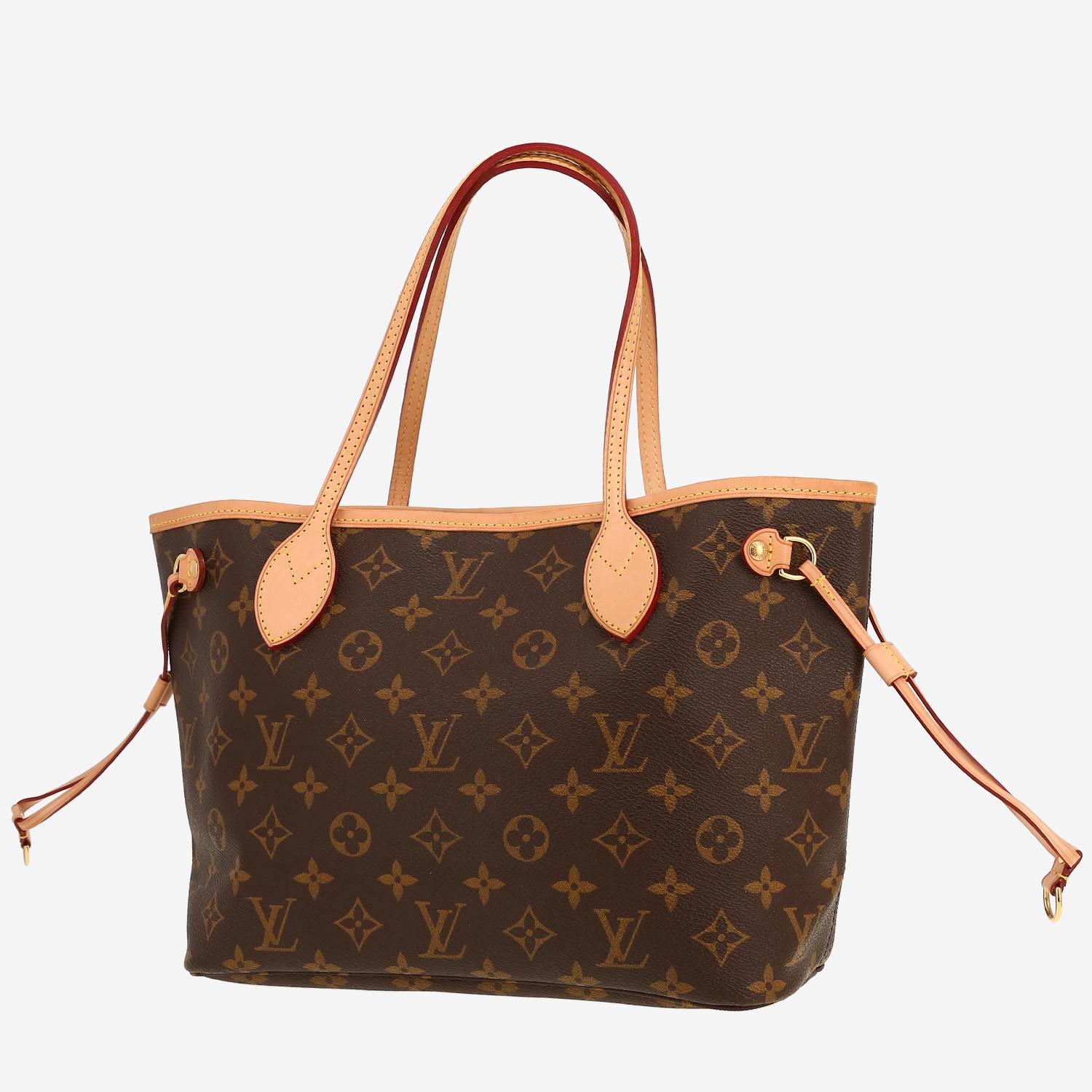 Bolso Cabás Louis Vuitton  Neverfull modelo pequeño  en lona Monogram marrón y cuero natural