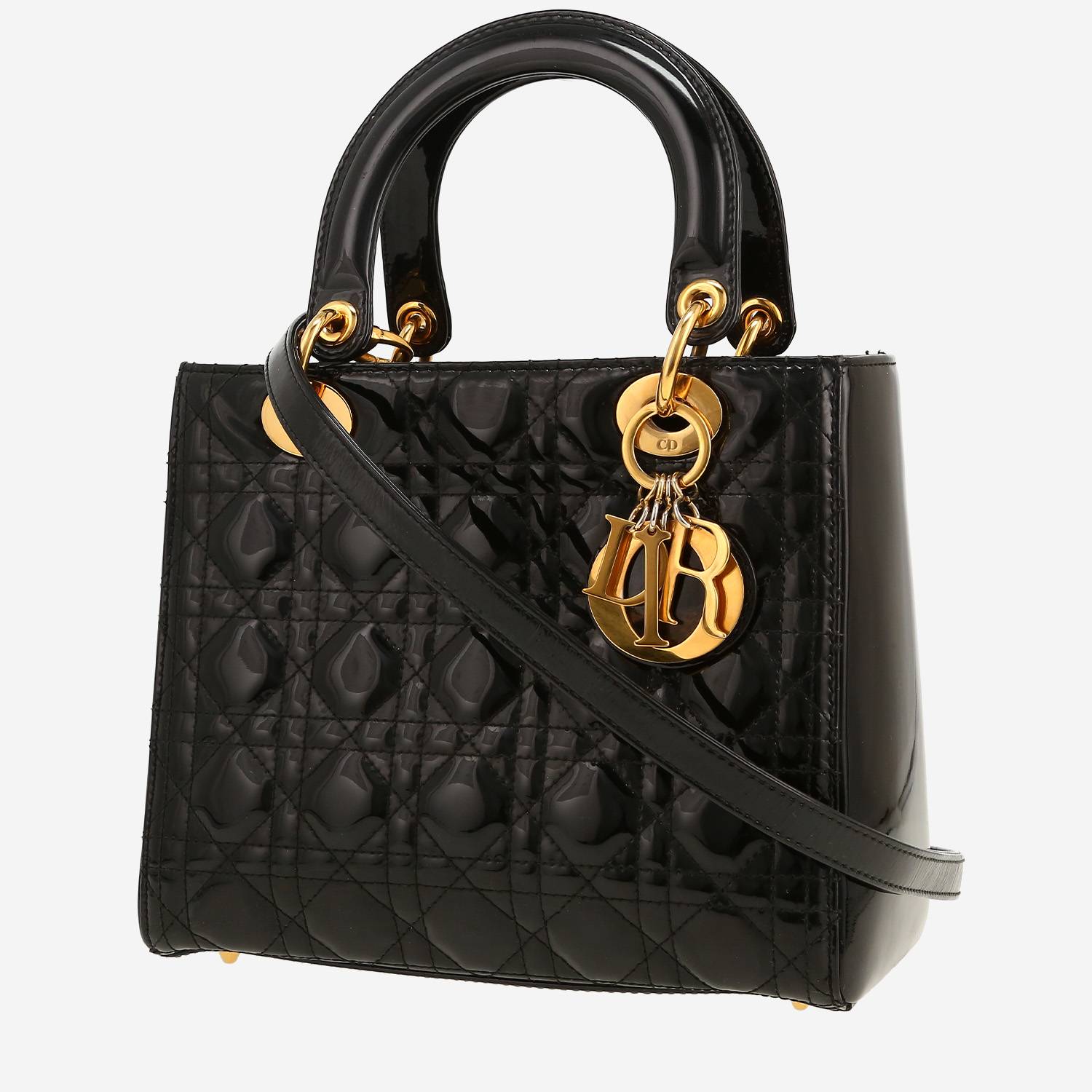 Sac à main Dior  Lady Dior en cuir verni noir