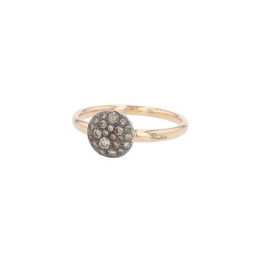Bague Pomellato Sabbia petit modèle en or rose, or noirci et diamants bruns