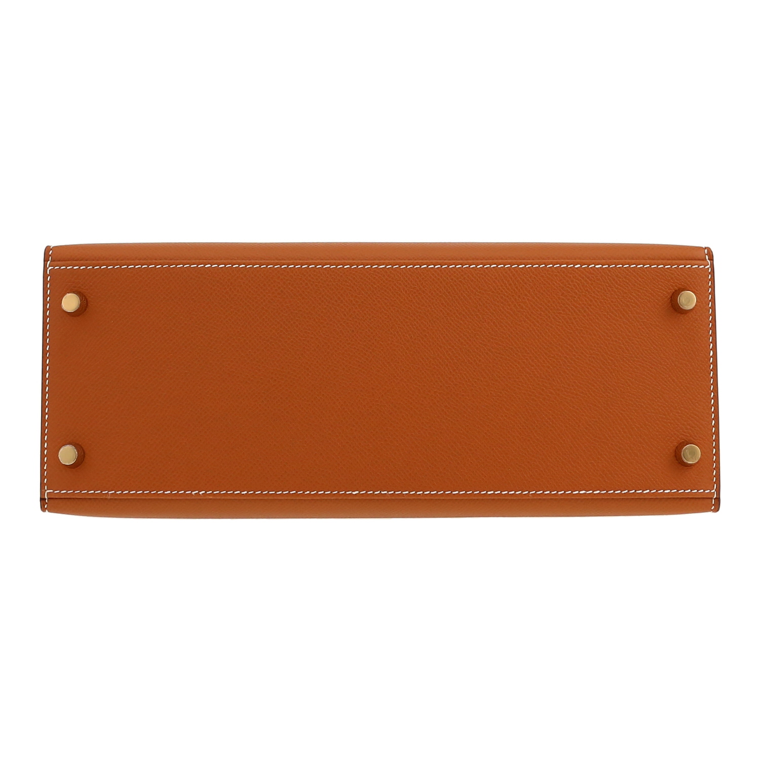 Bolso de mano Hermès  Kelly 28 cm en cuero epsom color oro - Detail D1