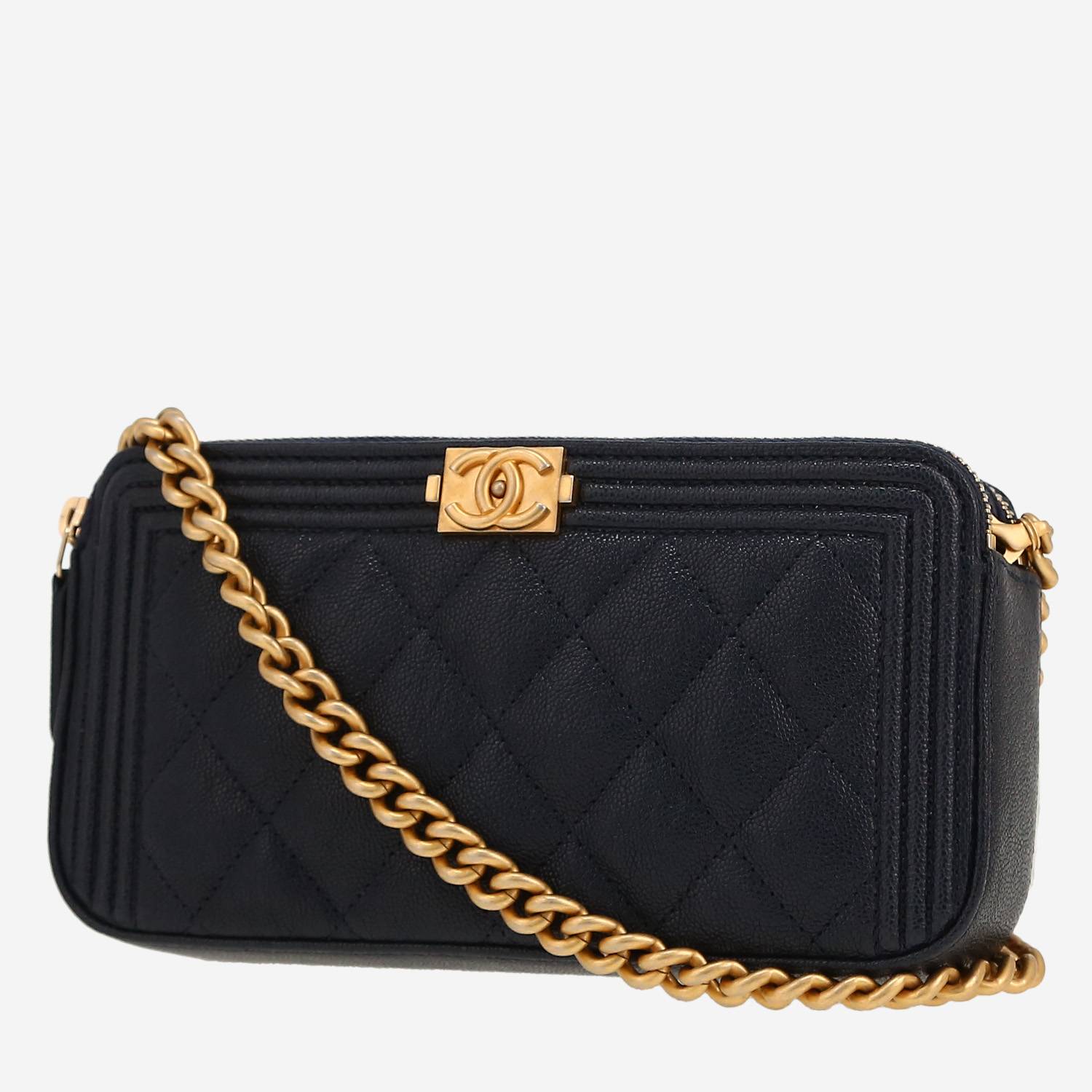 Borsa a tracolla Chanel  Pochette in pelle martellata e trapuntata blu marino