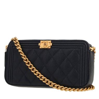 Sac bandoulière Chanel  Pochette en cuir grainé matelassé bleu-marine