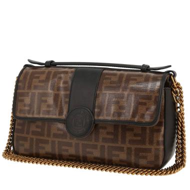 Sac bandoulière Fendi   en cuir noir et toile siglée marron