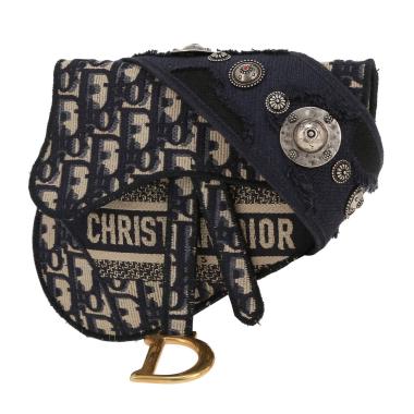Bolso bandolera Dior  Pochette Saddle en lona Monogram Oblique azul marino