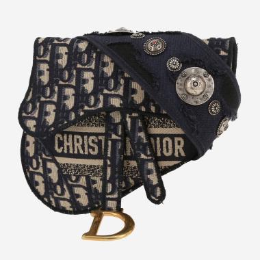 Sac bandoulière Dior  Pochette Saddle en toile monogram Oblique bleu-marine