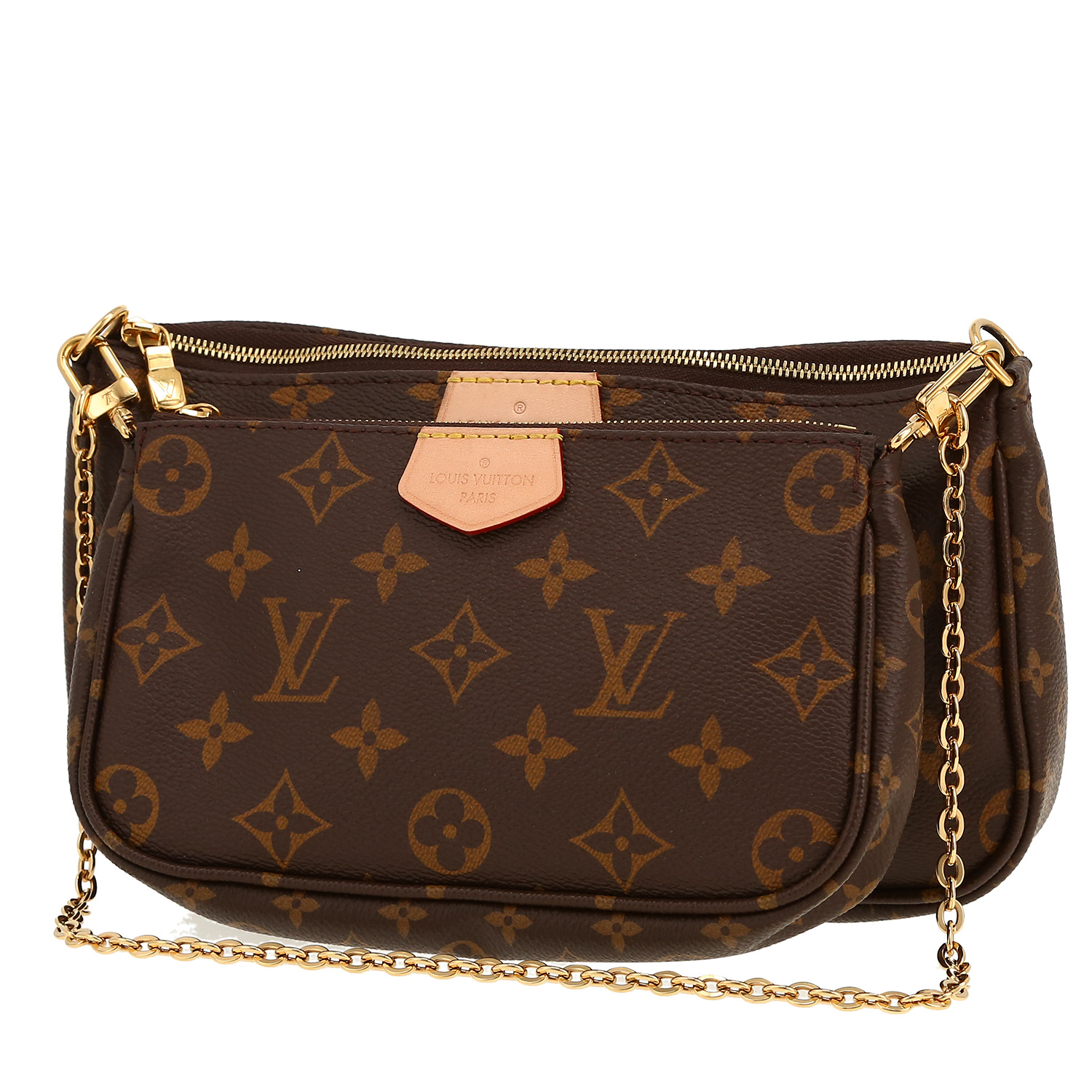 Borsa/pochette Louis Vuitton  Multi-Pochette Accessoires in tela monogram marrone e pelle naturale - Detail D4