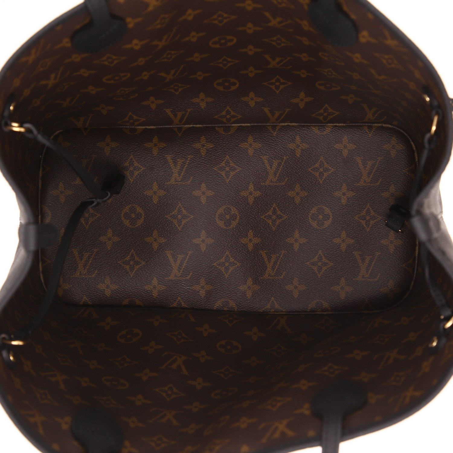 Sac cabas Louis Vuitton  Neverfull Inside Out en cuir grainé noir et toile monogram marron - Detail D3