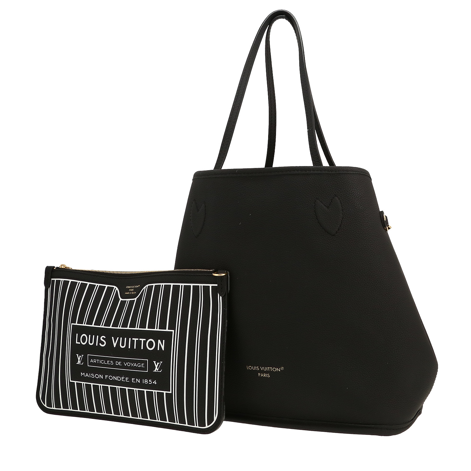 Shopping bag Louis Vuitton  Neverfull Inside Out in pelle martellata nera e tela monogram marrone - Detail D4