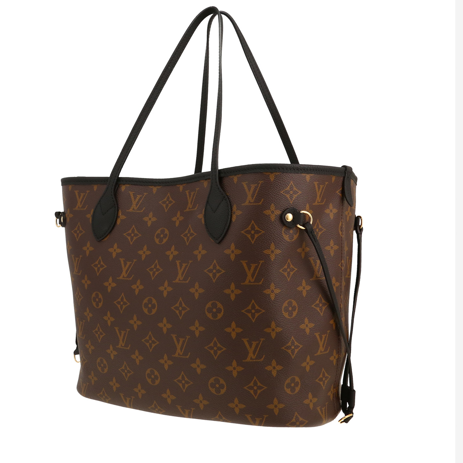 Sac cabas Louis Vuitton  Neverfull Inside Out en cuir grainé noir et toile monogram marron - Detail D5