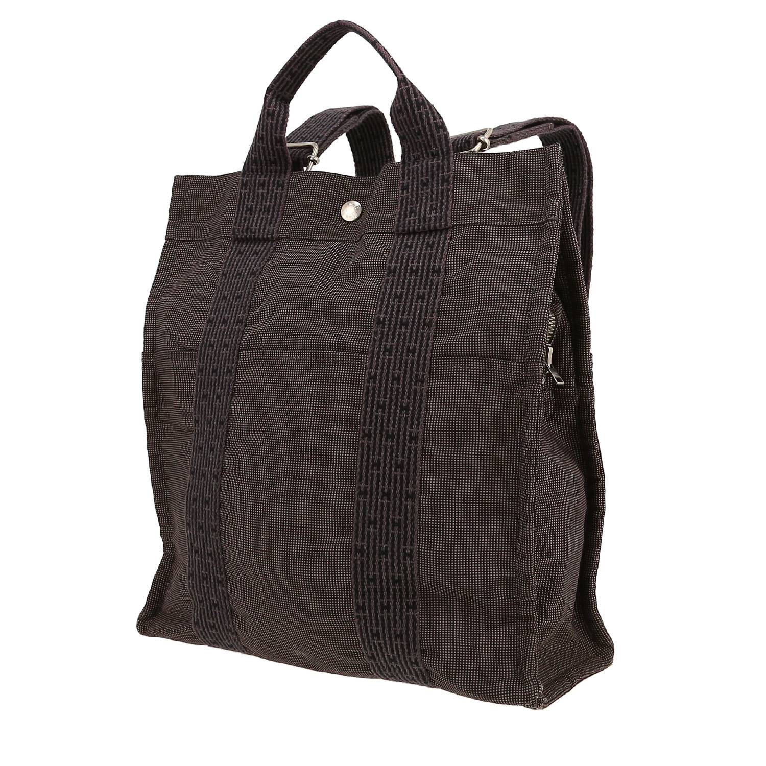 Sac à dos Hermès Toto Bag Backpack en toile grise et noire
