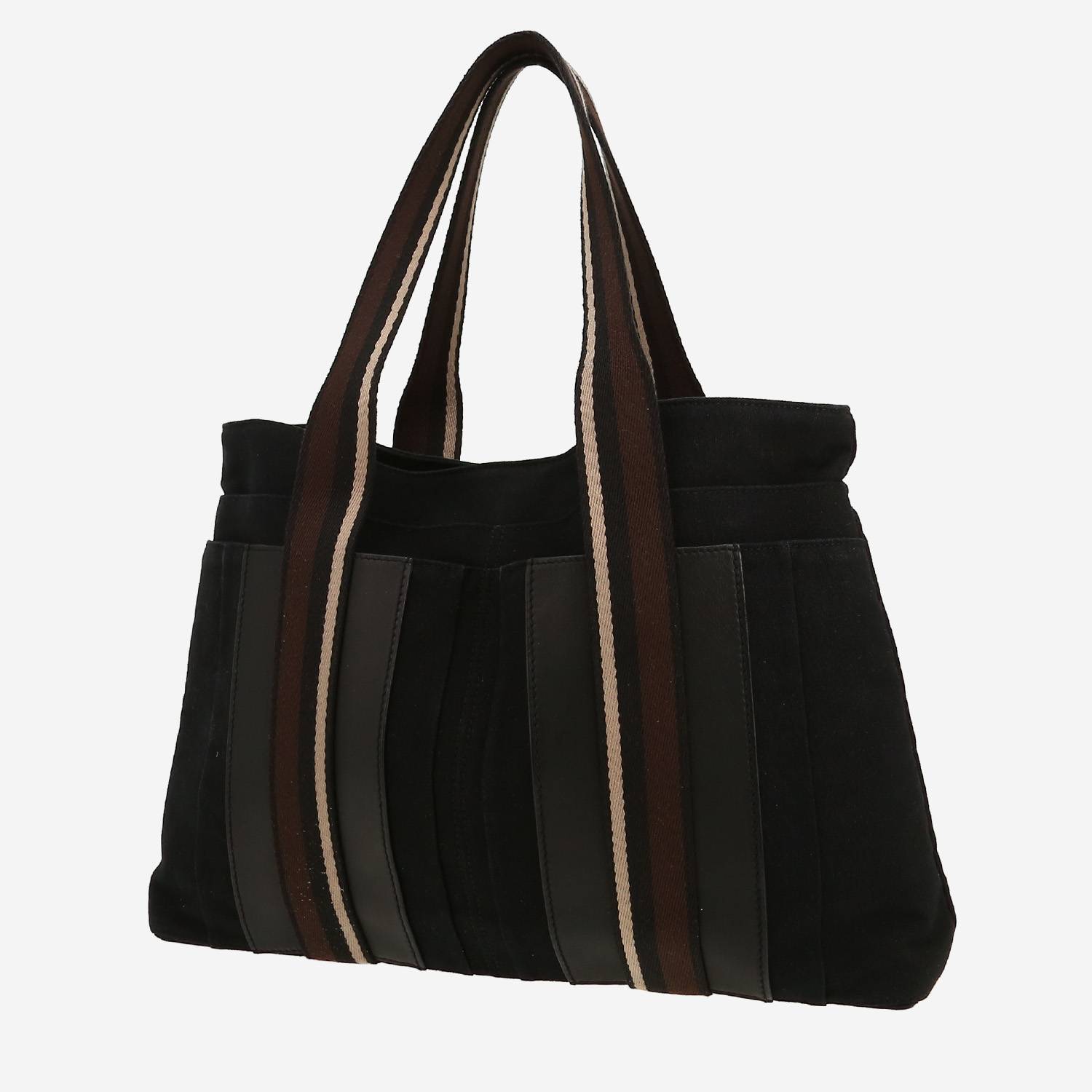 Bolso Cabás Hermès  Toto Bag - Shop Bag en lona y cuero negra marrón y beige