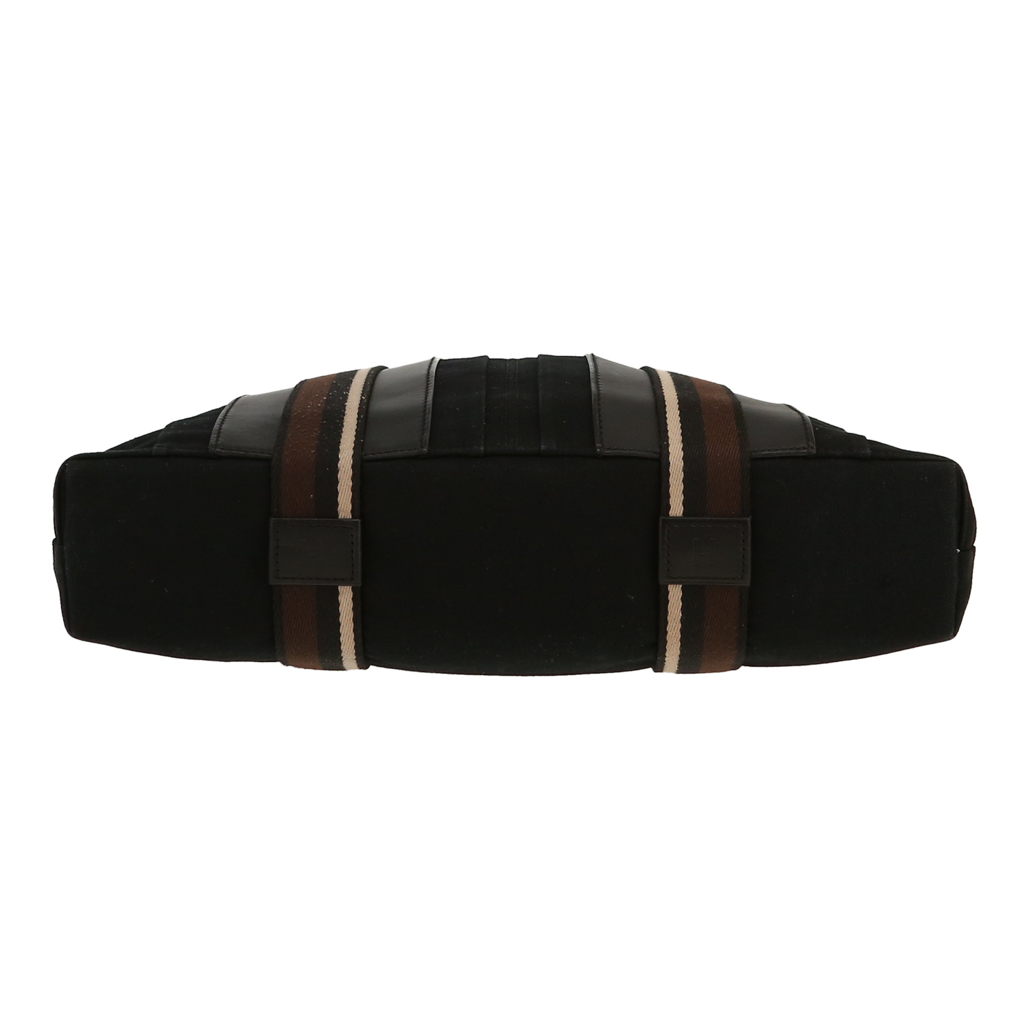 Hermès  Toto Bag - Shop Bag shopping bag  in black, brown and beige canvas and leather - Detail D1