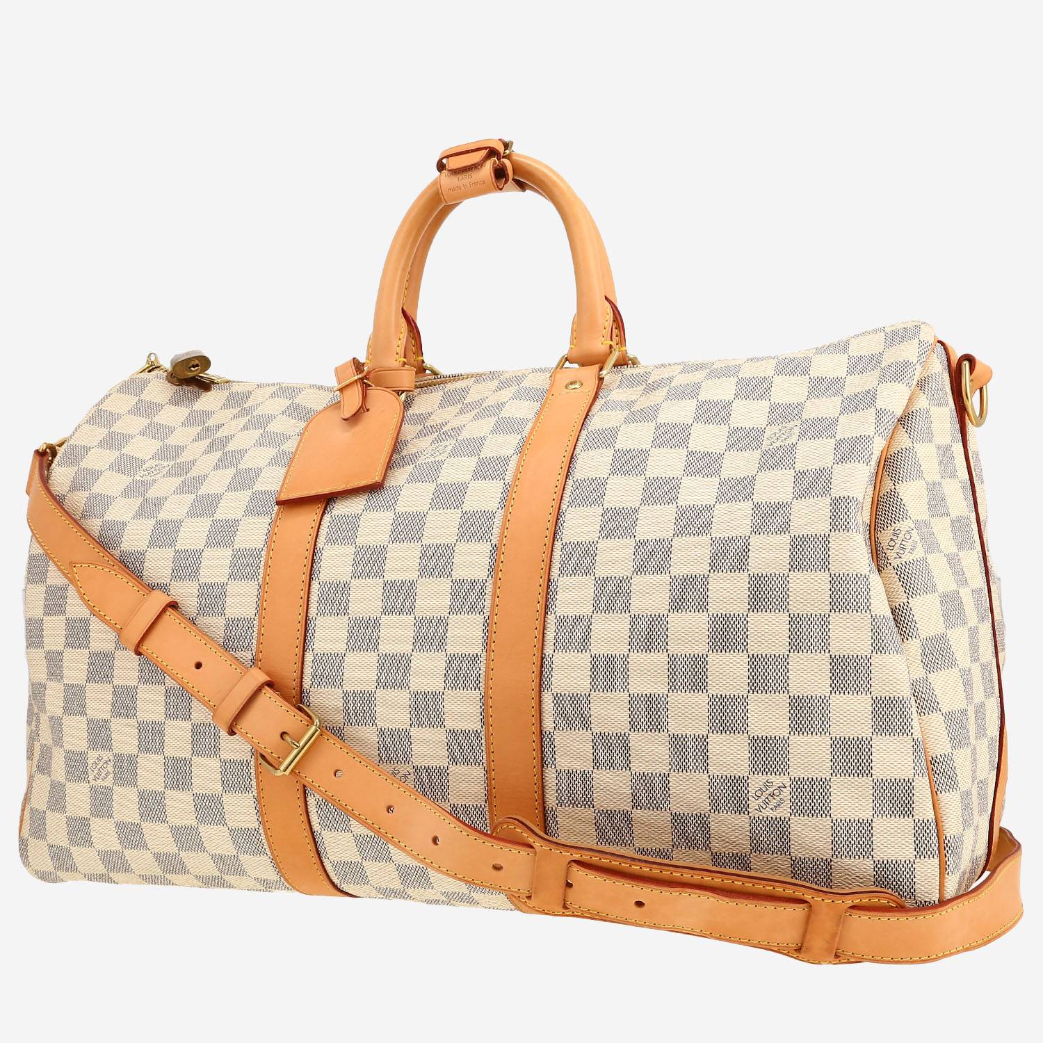 Bolsa de viaje Louis Vuitton  Keepall 45 en lona a cuadros azul celeste y cuero natural