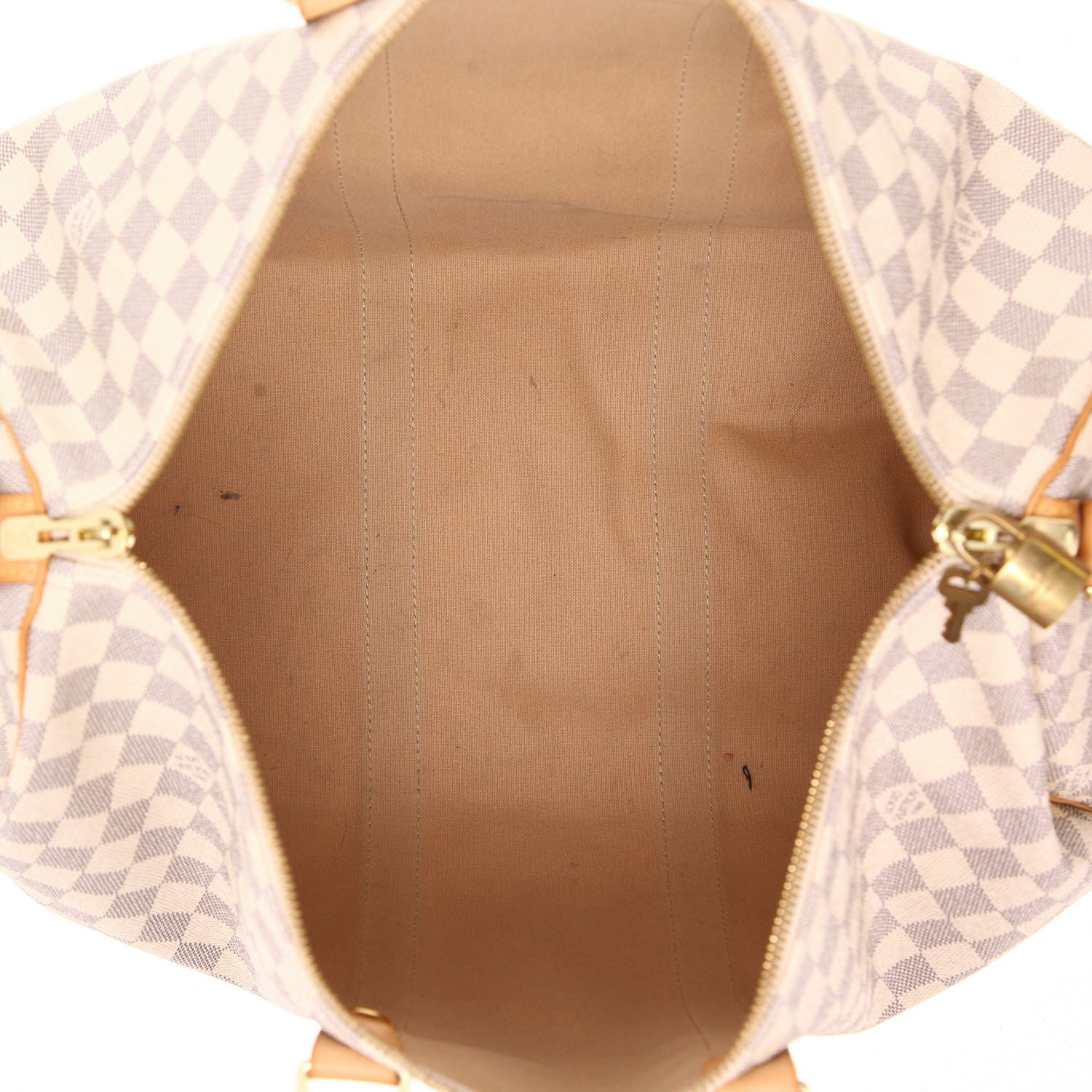 Borsa da viaggio Louis Vuitton  Keepall 45 in tela a scacchi azzurro e pelle naturale - Detail D3