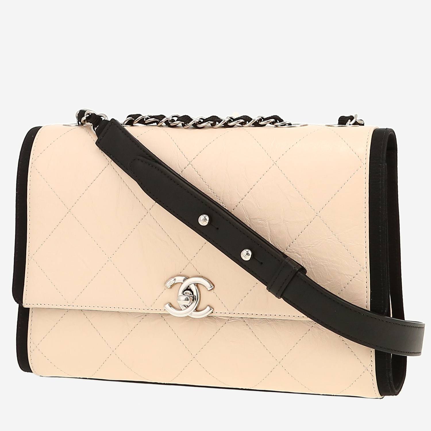 Borsa a tracolla Chanel   in pelle nera e beige