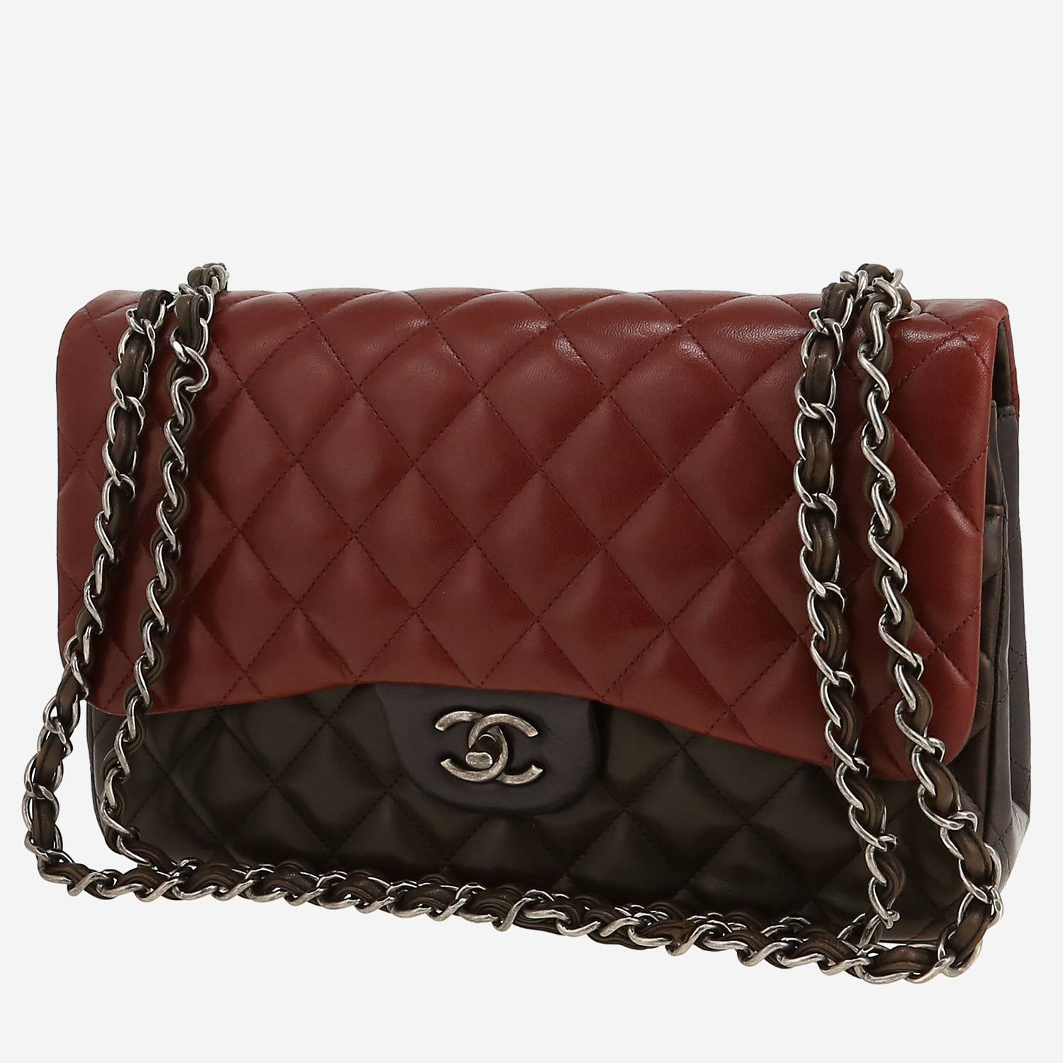 Chanel  Timeless Jumbo shoulder bag  in brown, burgundy and black tricolor  quilted leather
