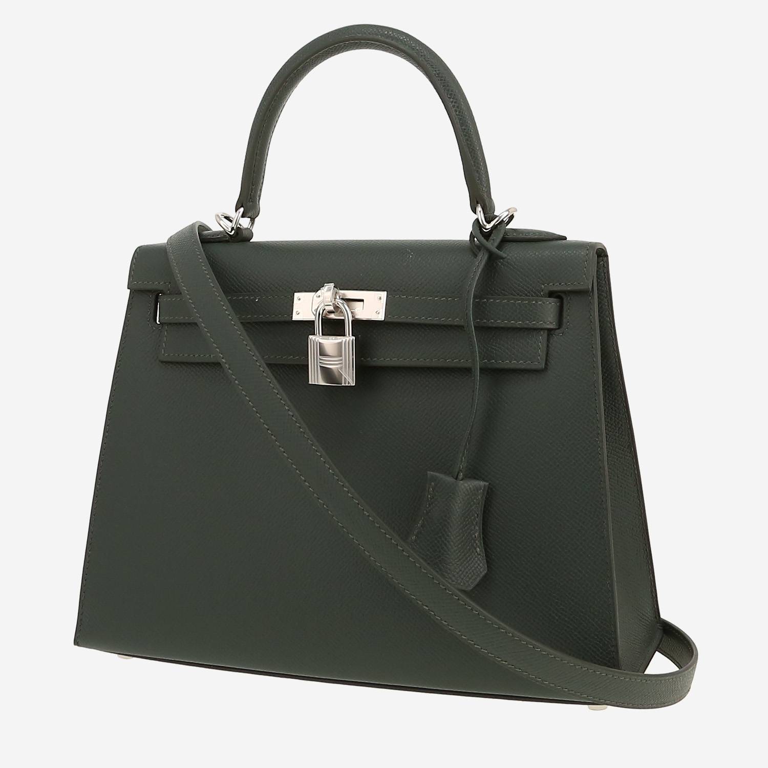 Borsa Hermès  Kelly 25 cm in pelle Epsom Vert Mangrove