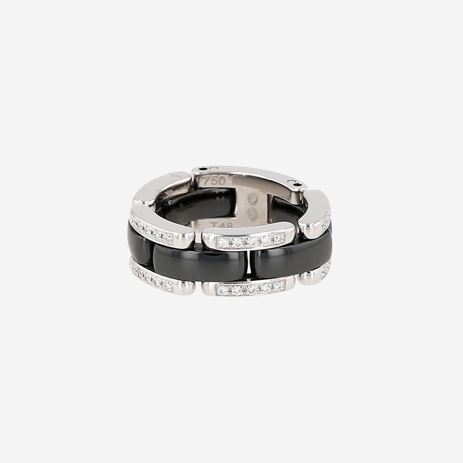Sortija flexible Chanel Ultra modelo mediano de oro blanco, cerámica y diamantes