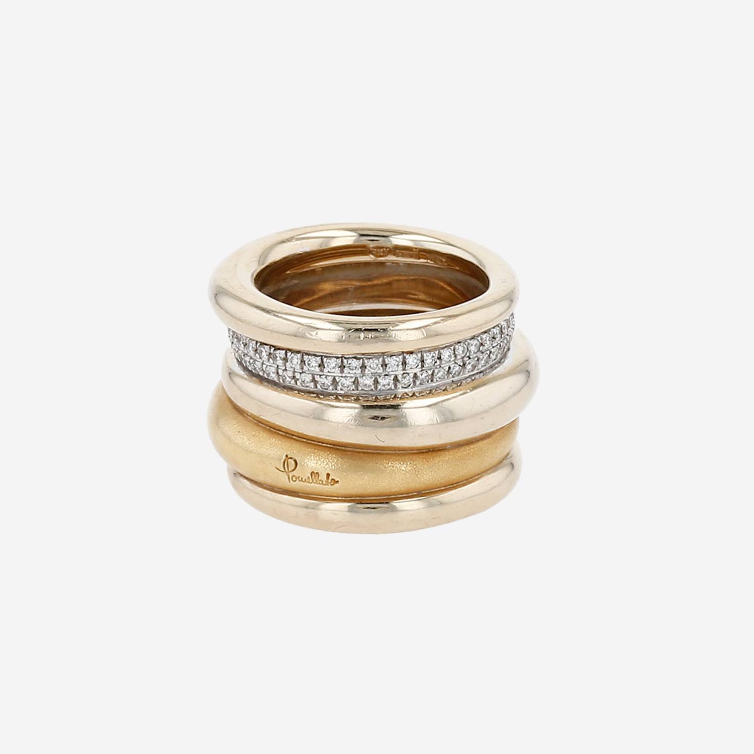 Anello Pomellato Tubolare in oro giallo, oro bianco e diamanti