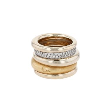 Anello Pomellato Tubolare in oro giallo, oro bianco e diamanti