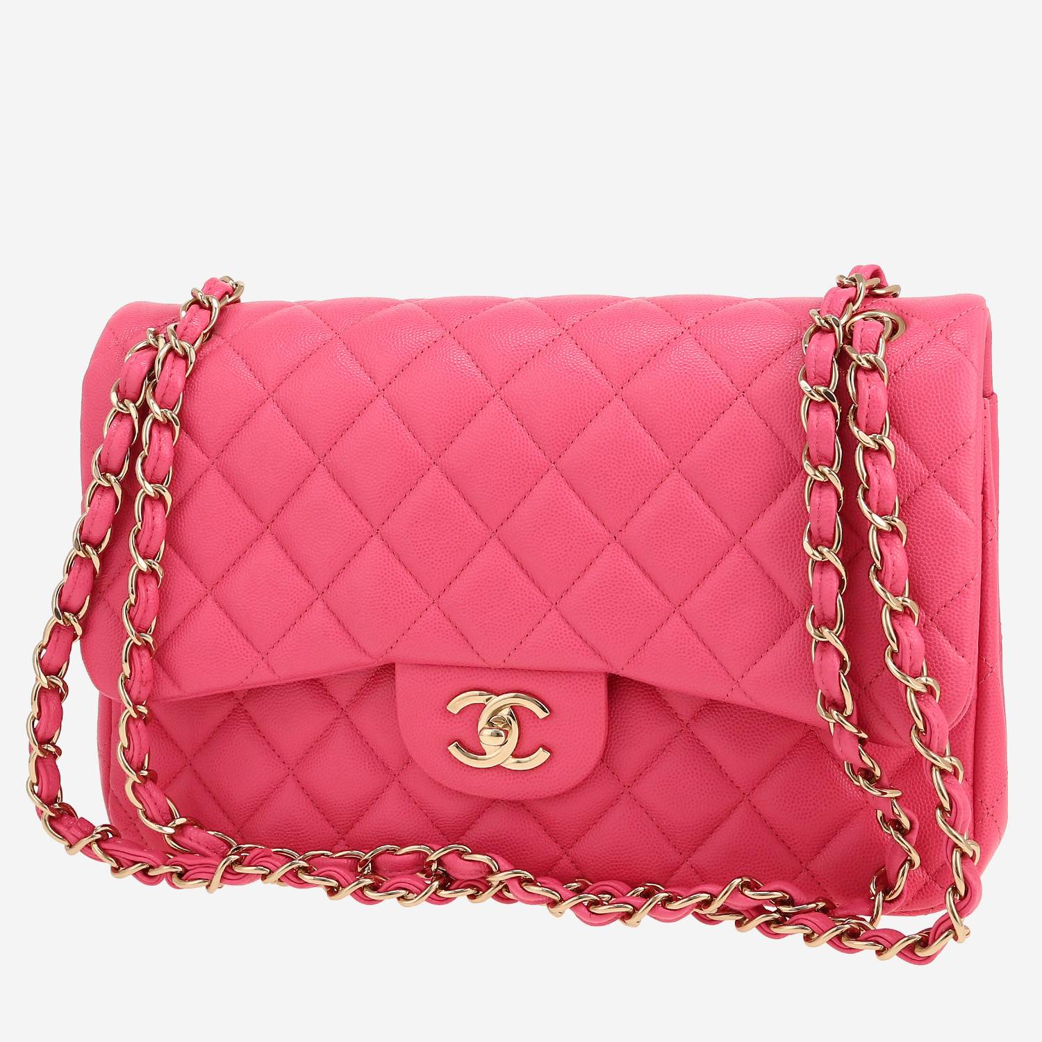 Chanel  Timeless Jumbo shoulder bag  in pink quilted grained leather