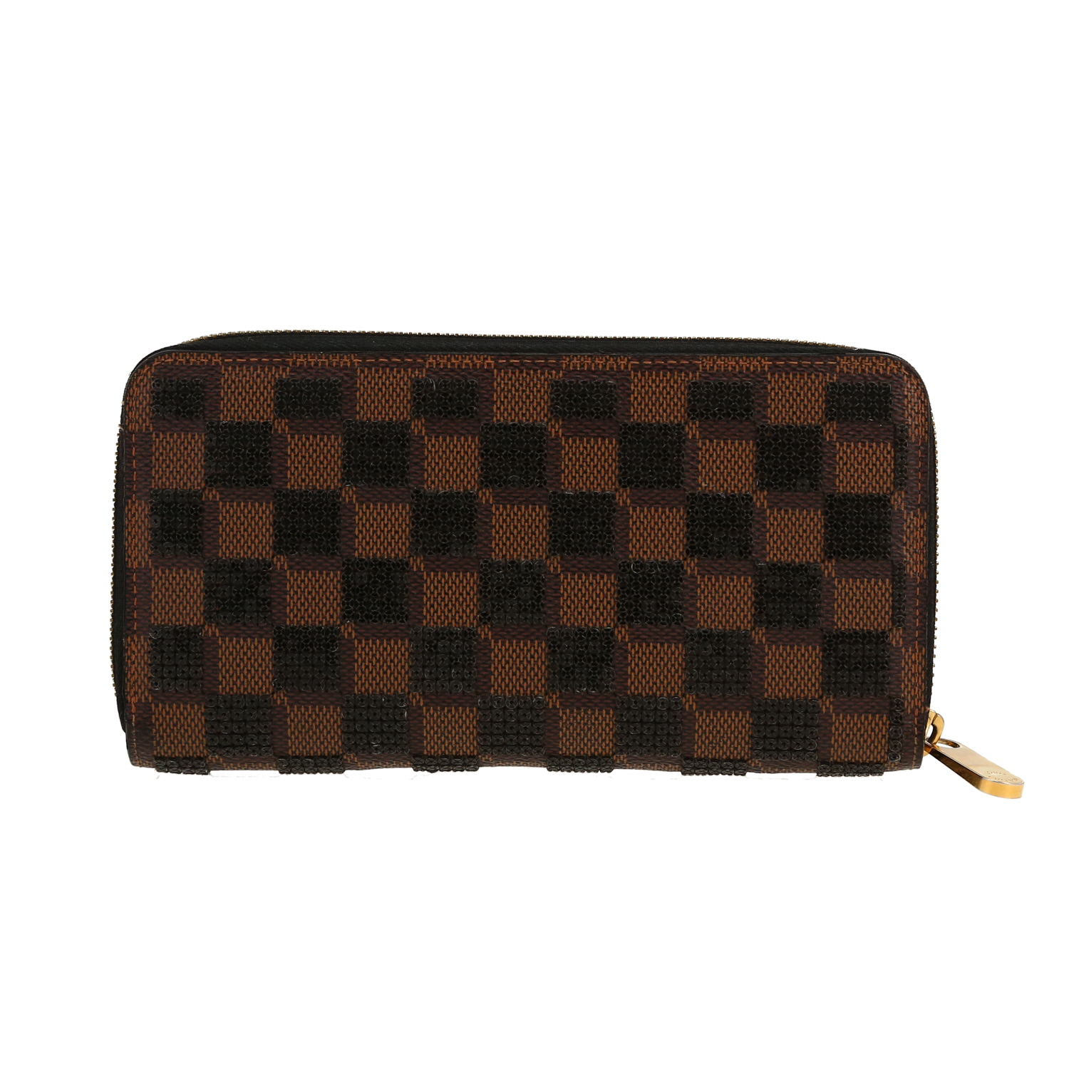 Louis Vuitton  Zippy wallet  in brown monogram canvas  and black paillette - Detail D7