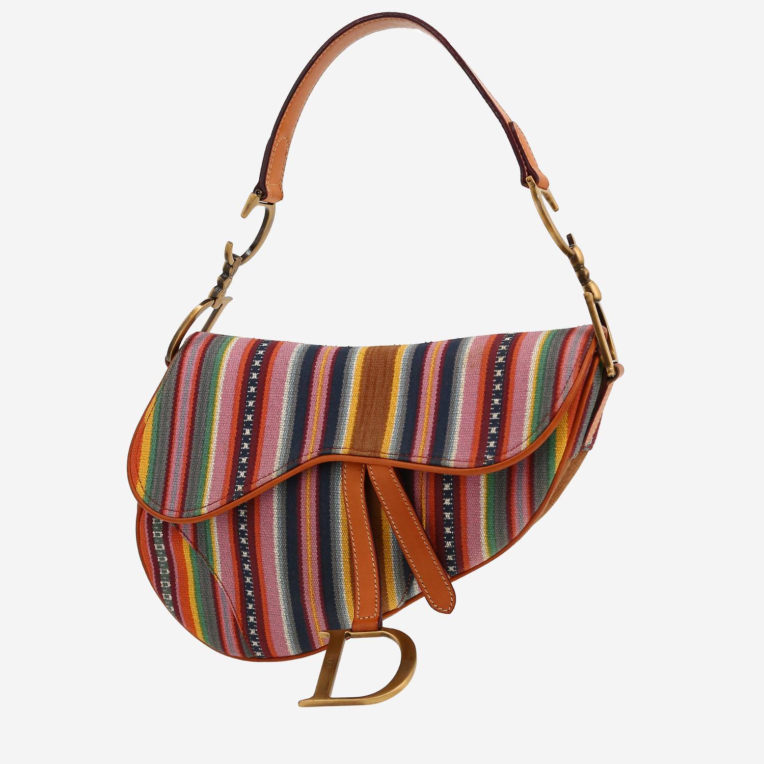 Dior  Saddle handbag  in multicolor canvas  and brown leather