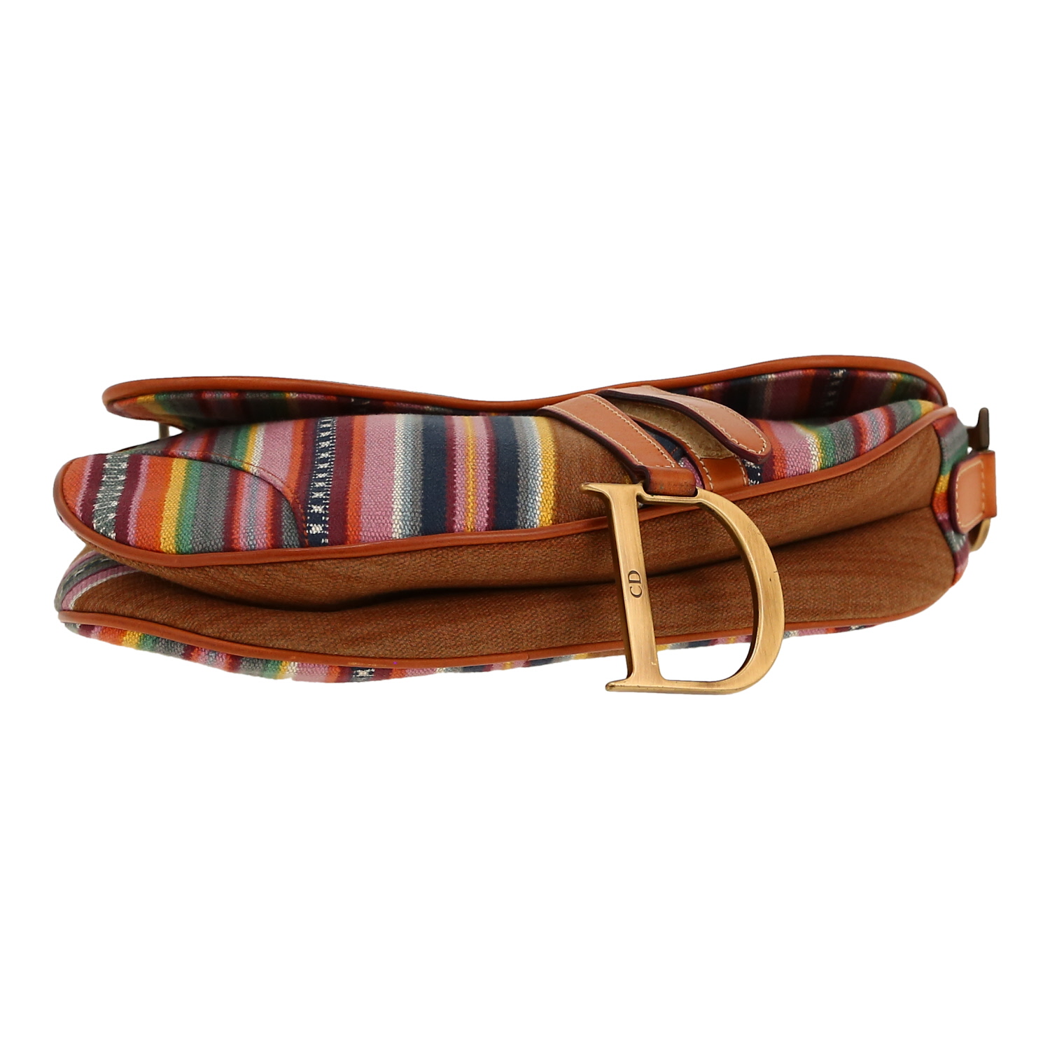 Dior  Saddle handbag  in multicolor canvas  and brown leather - Detail D1