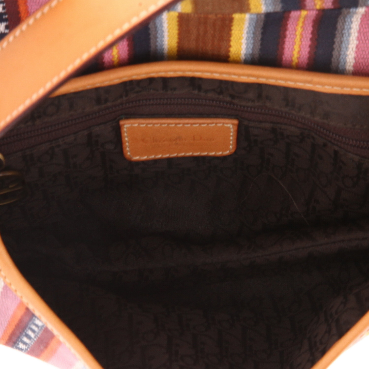 Bolso de mano Dior  Saddle en lona multicolor y cuero marrón - Detail D3