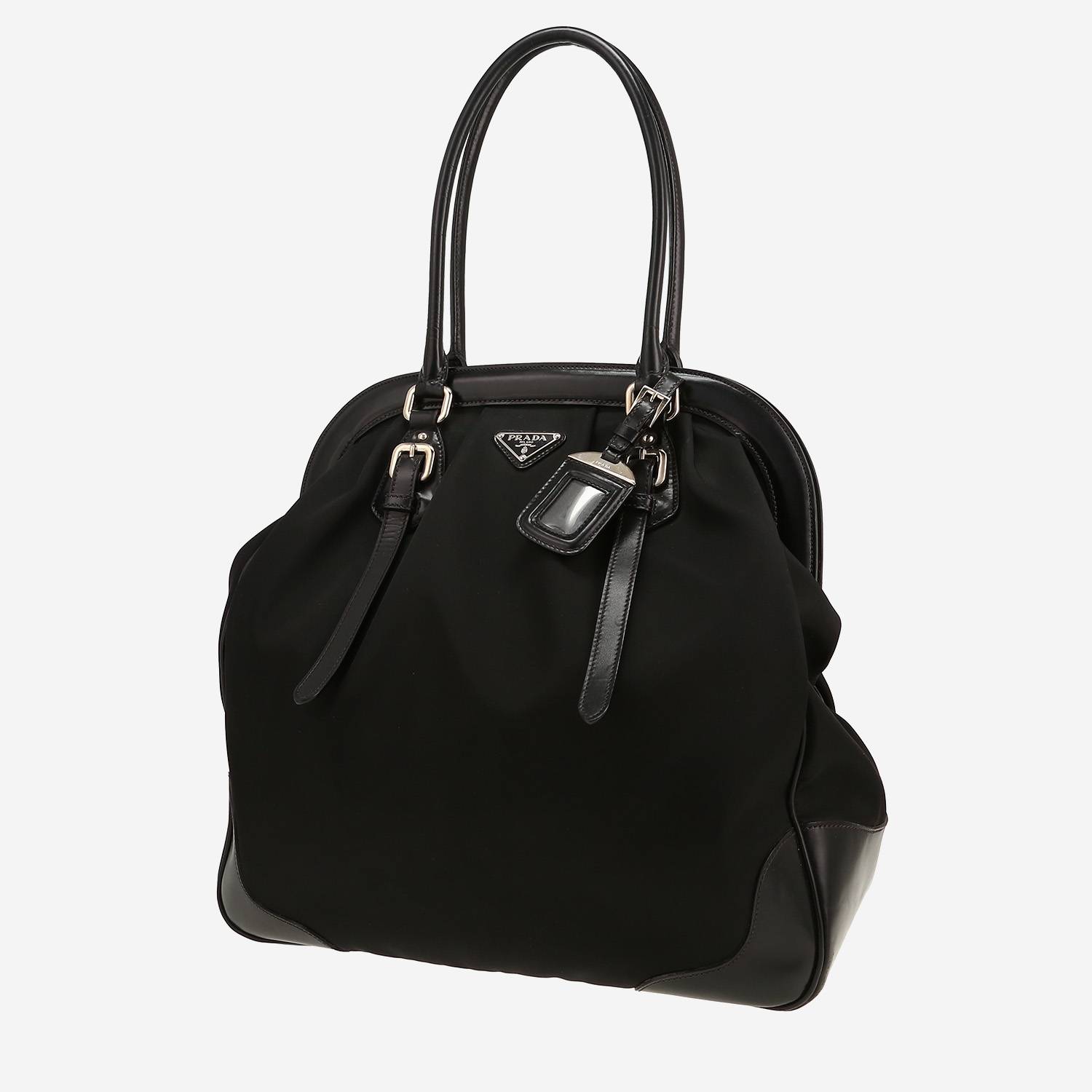 Bolso de mano Prada   en lona negra y cuero negro