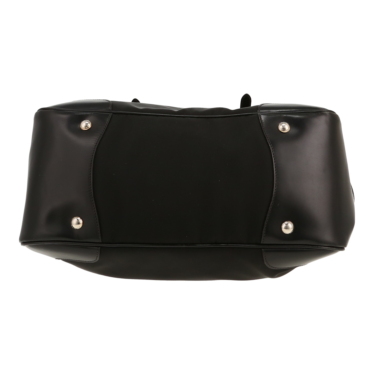 Bolso de mano Prada   en lona negra y cuero negro - Detail D1