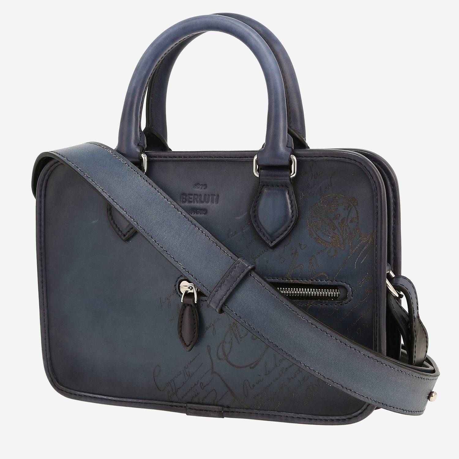 Borsa a tracolla Berluti  Deux jours modello piccolo  in pelle liscia blu marino