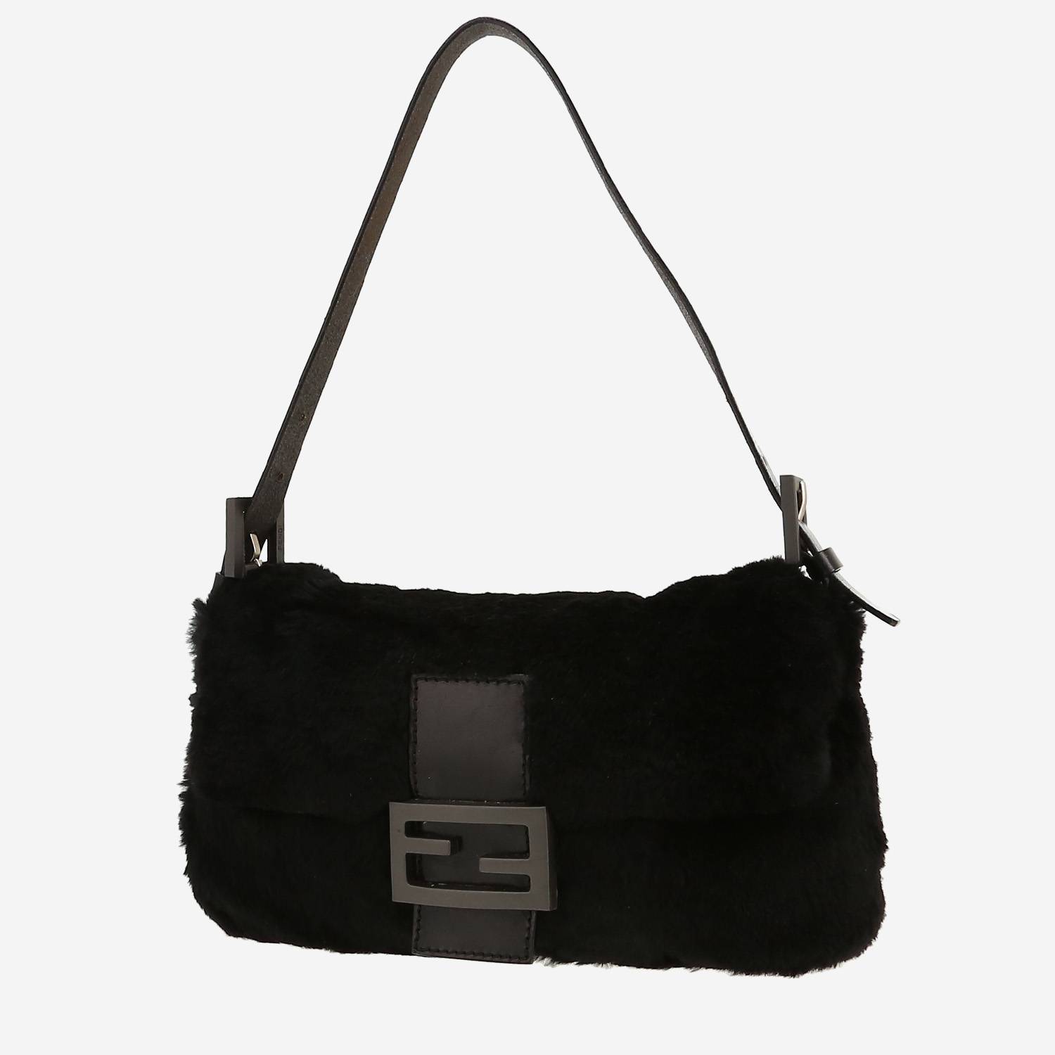 Borsa Fendi  Baguette in pelliccia di coniglio nera e pelle nera