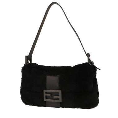 Bolso de mano Fendi  Baguette en piel de conejo negra y cuero negro