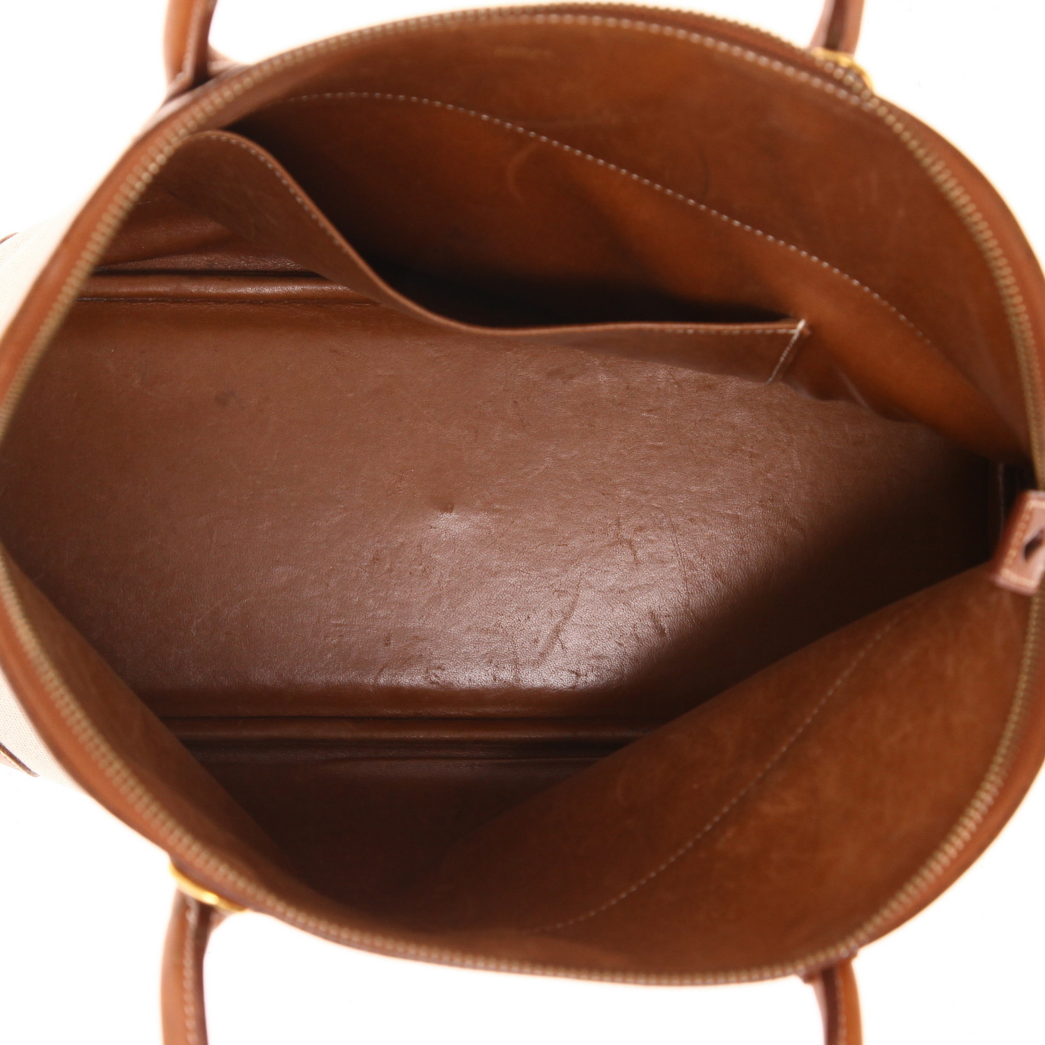 Borsa Hermès  Bolide 35 cm in pelle Barenia terra di Siena bruciata e tela beige - Detail D3
