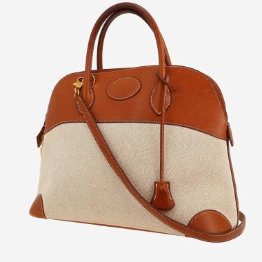 Sac à main Hermès  Bolide 35 cm en cuir Barénia fauve et toile beige
