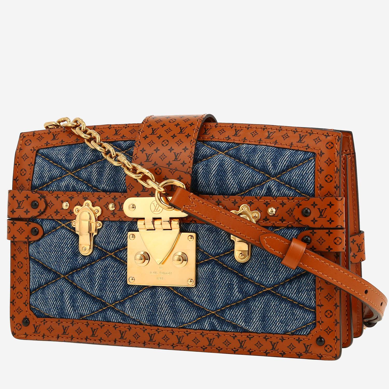 Bolso bandolera Louis Vuitton  Petite Malle en lona denim y cuero marrón