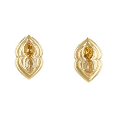 Paire de boucles d'oreilles années 1980 Vintage  en or jaune et citrines