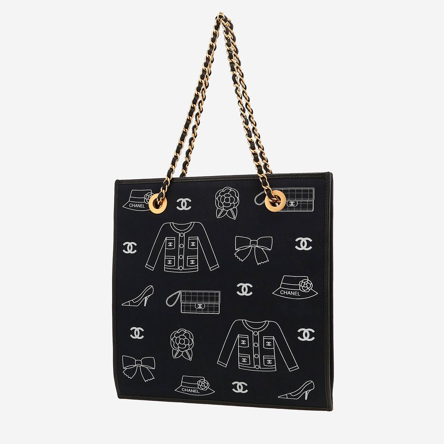 Bolso de mano Chanel   en lona negra y blanca