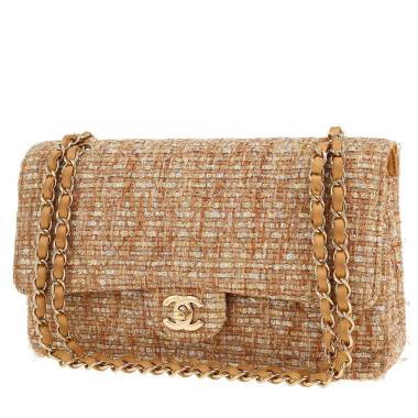 Borsa Chanel  Timeless Classic in tweed dorato e pelle beige