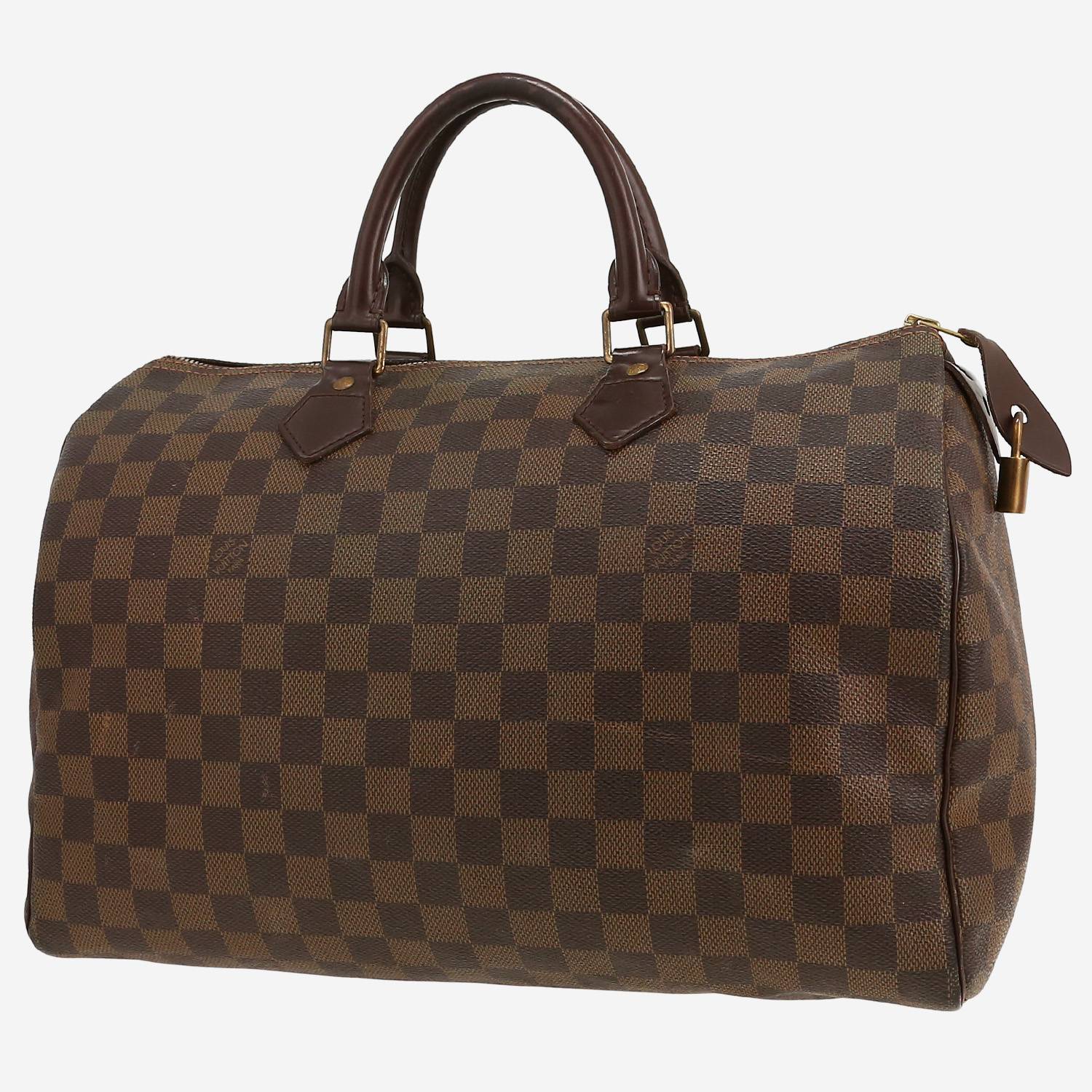 Bolso de mano Louis Vuitton  Speedy 30 en lona a cuadros ébano y cuero marrón